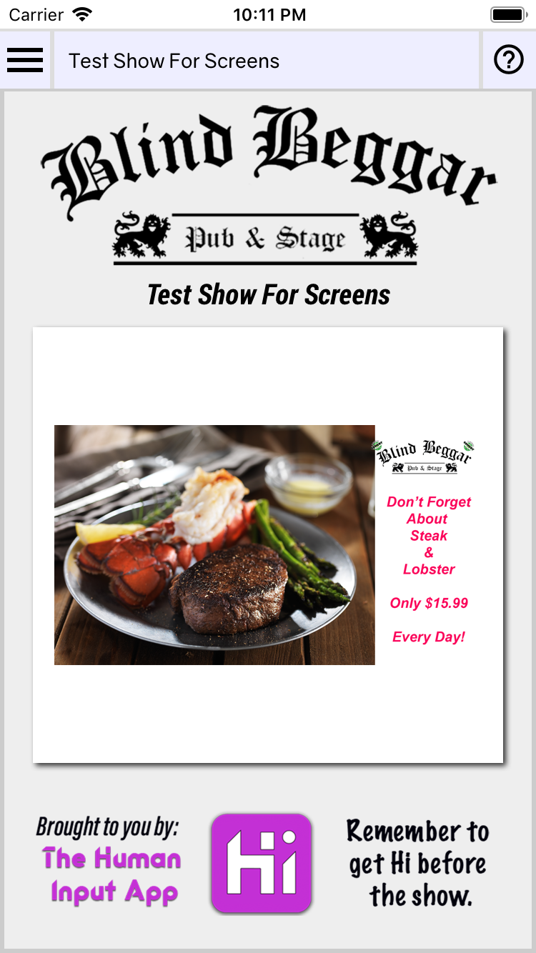 Human Input mobile app image custom message display