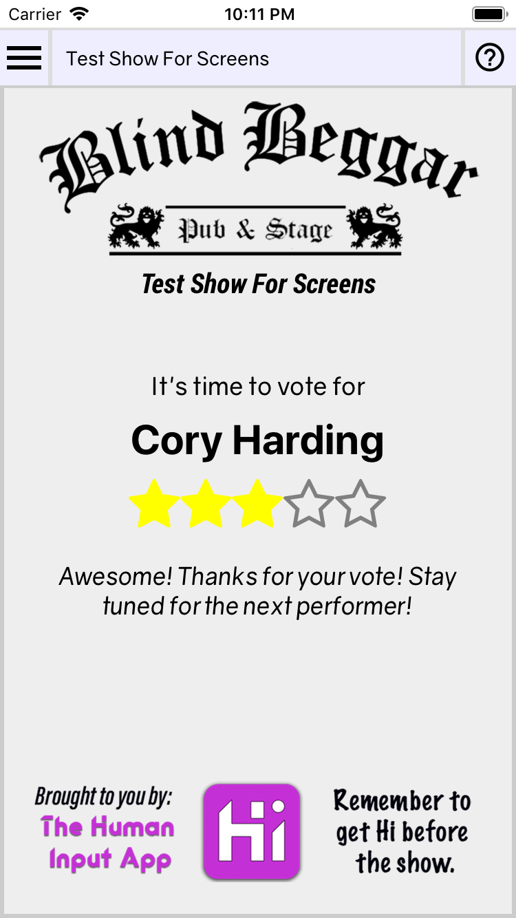 Human Input mobile app voting screen with star rating