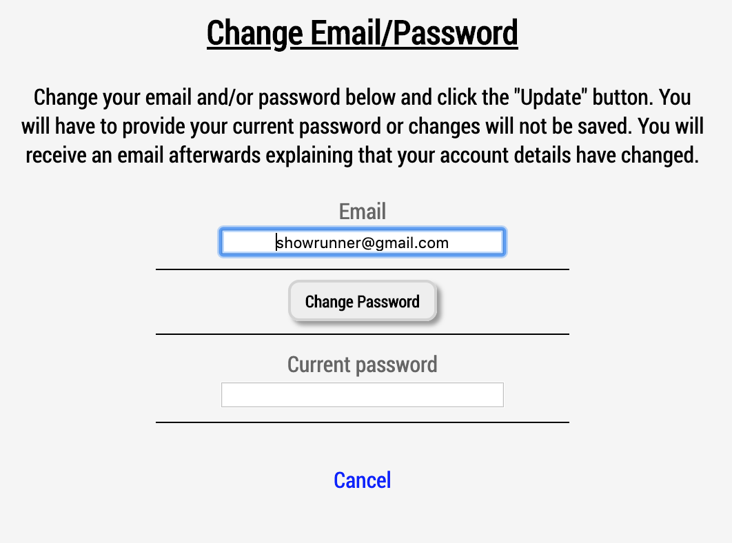Human Input change email and password form