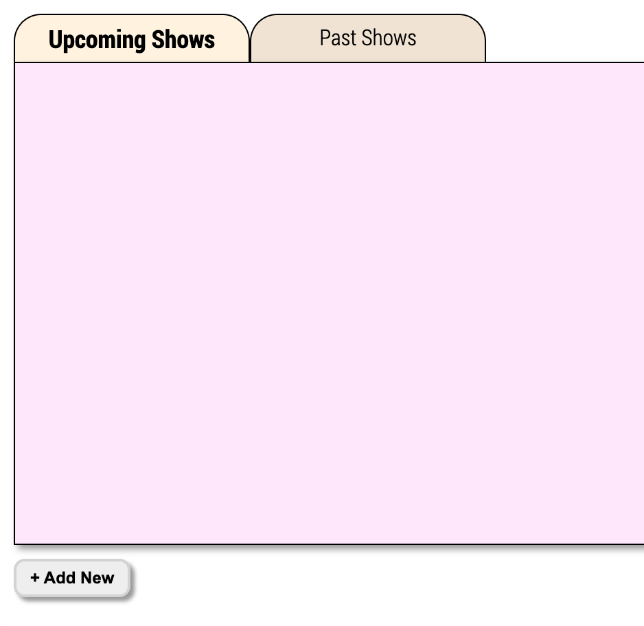 Human Input show list with Upcoming Shows tab and Add New button