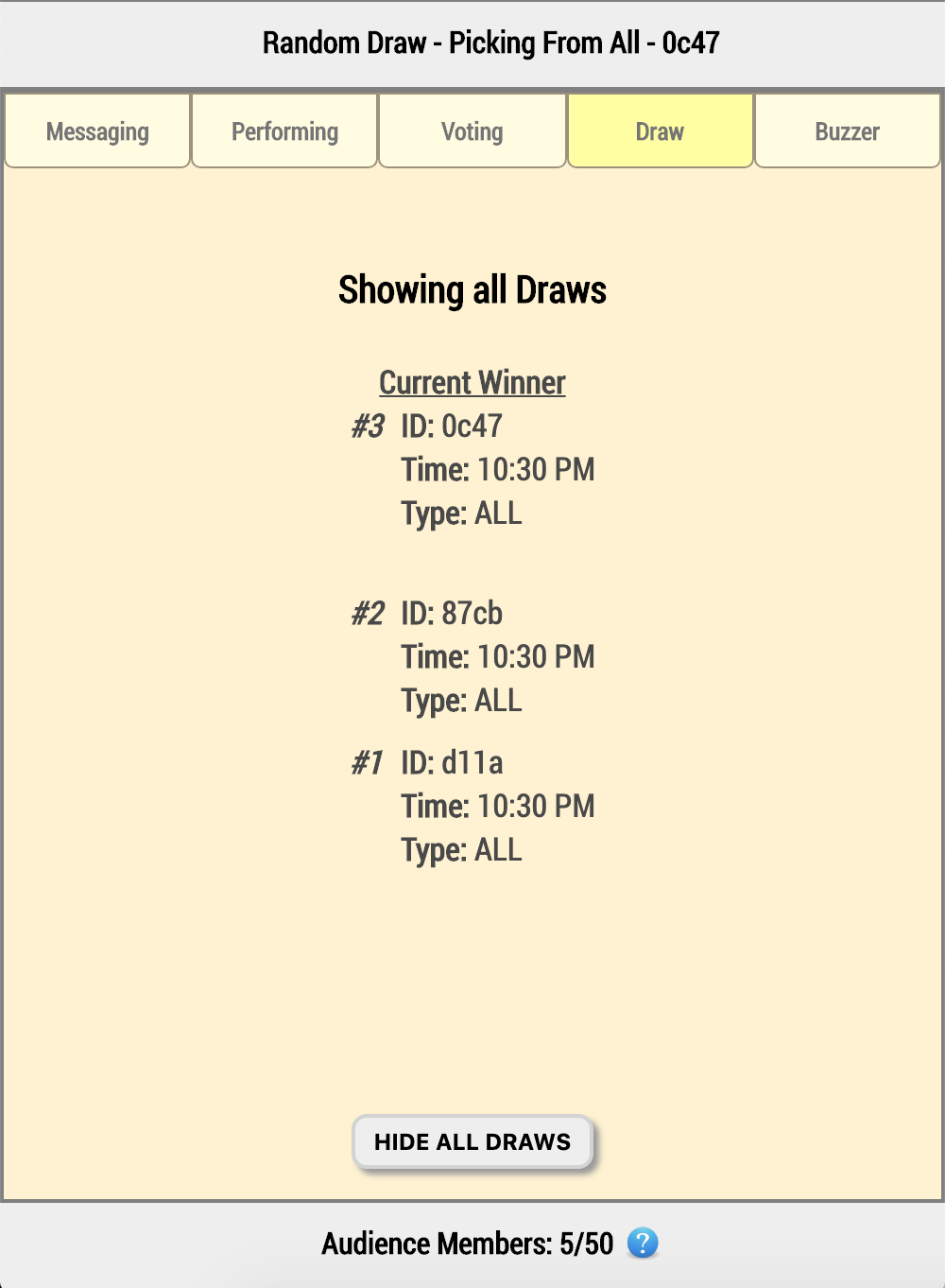 Human Input run show – show all draws