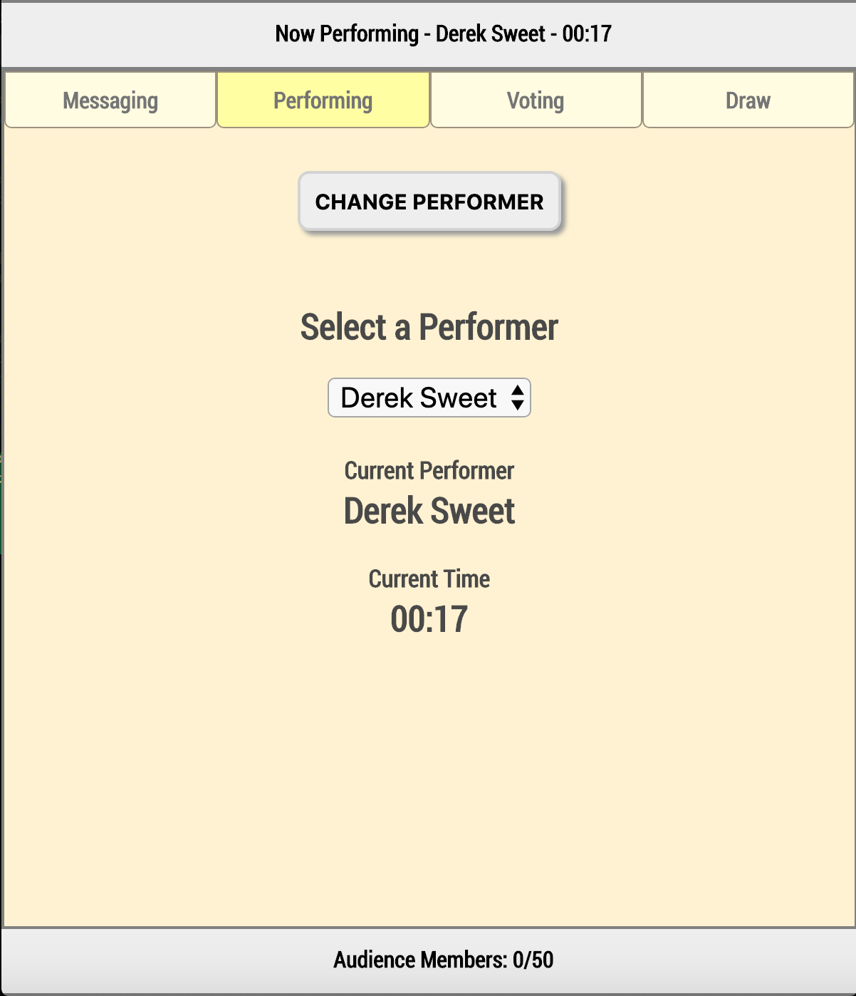 Human Input run show – change performer with timer display