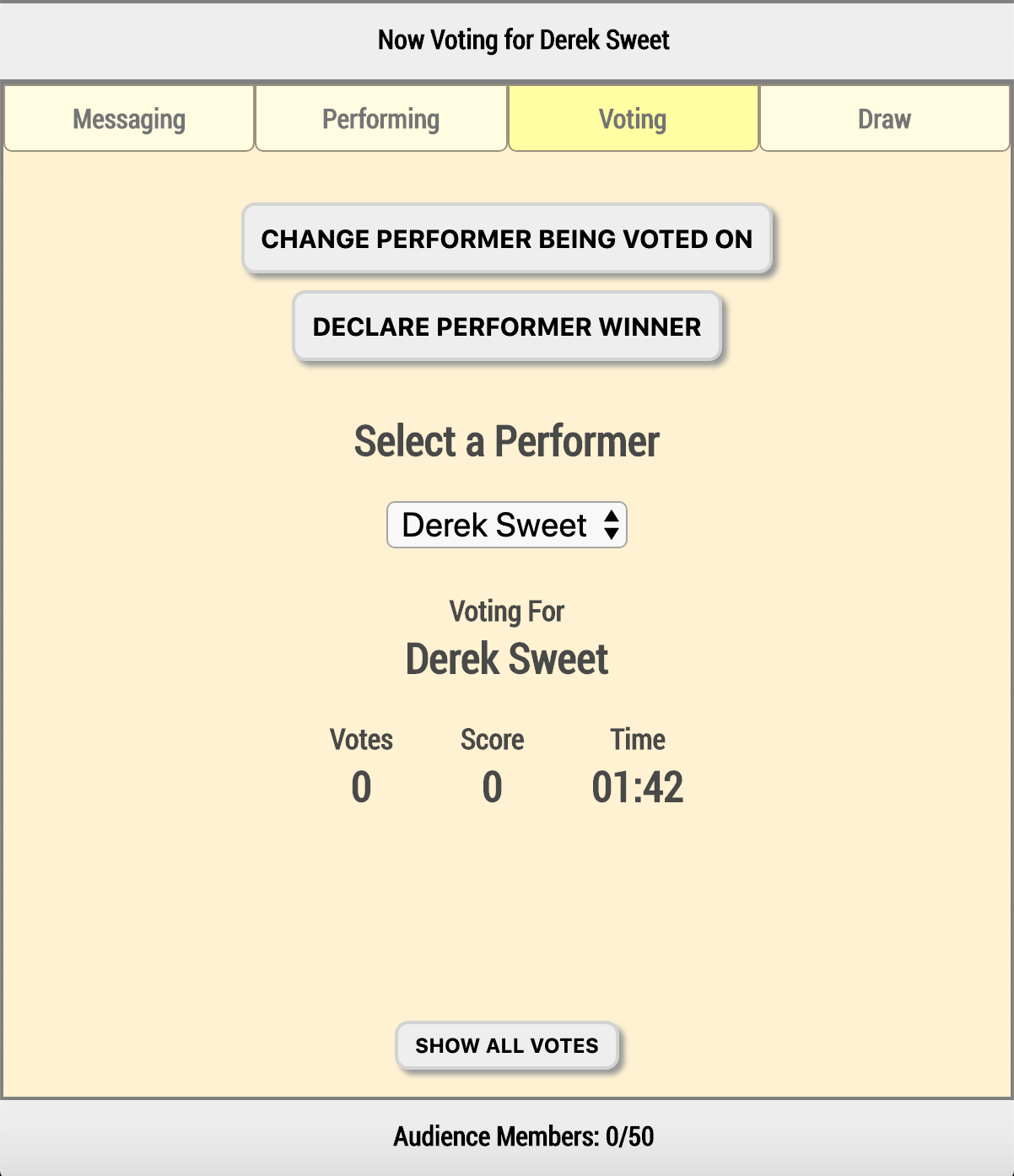 Human Input run show – change voting performer