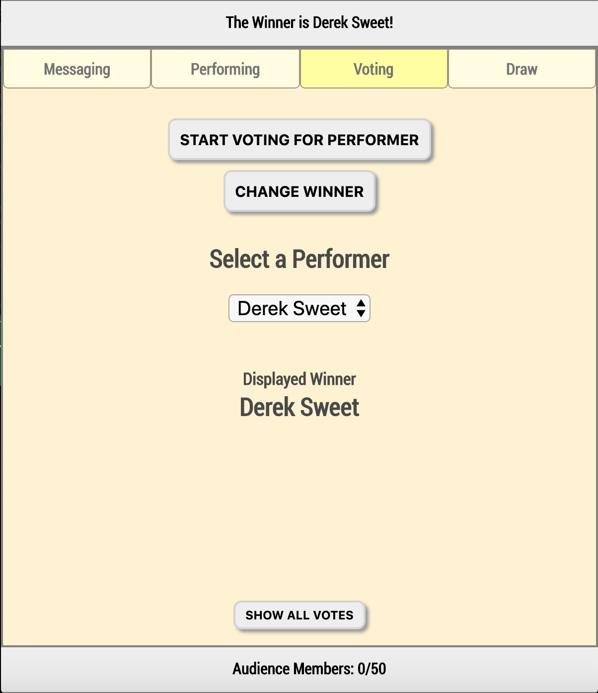 Human Input run show – declare performer winner