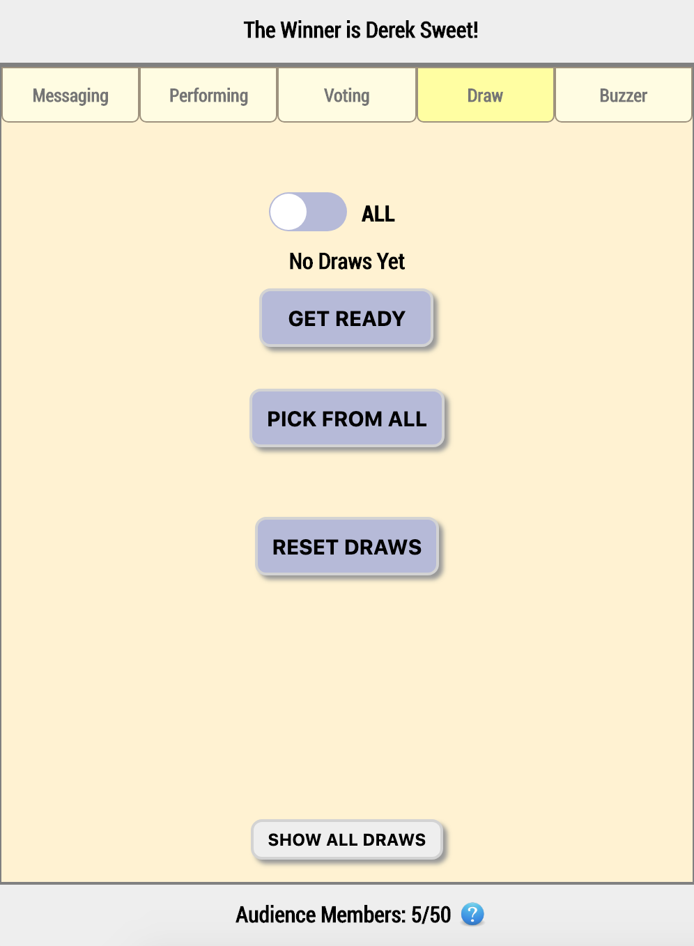 Human Input run show – start draw screen