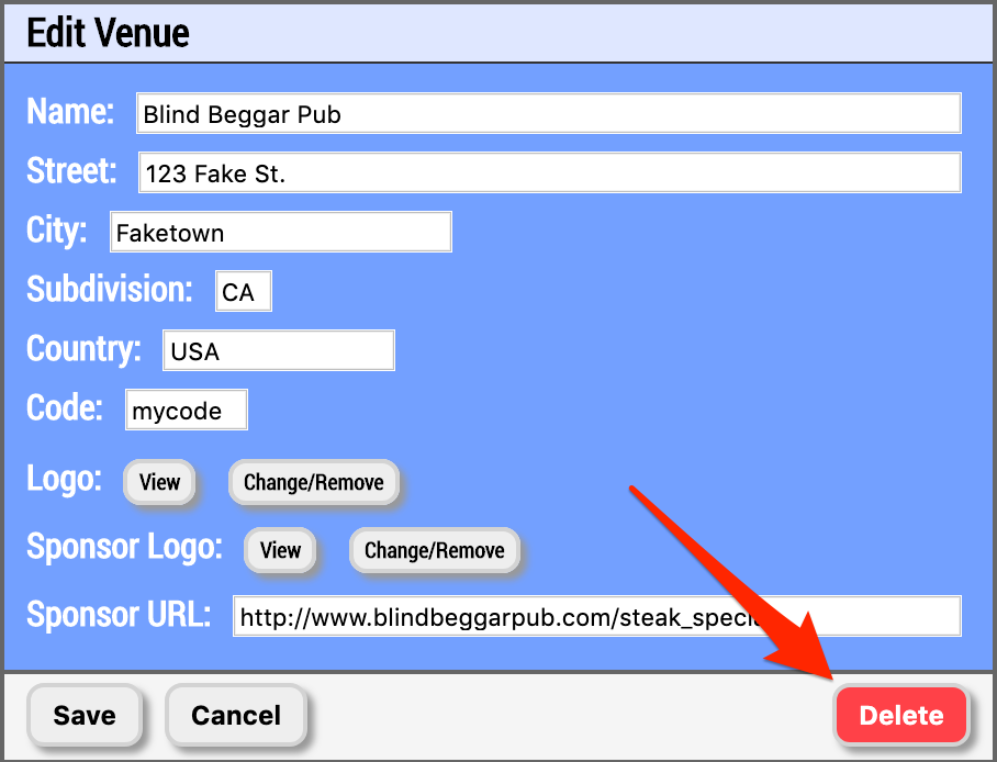 Human Input edit venue delete button